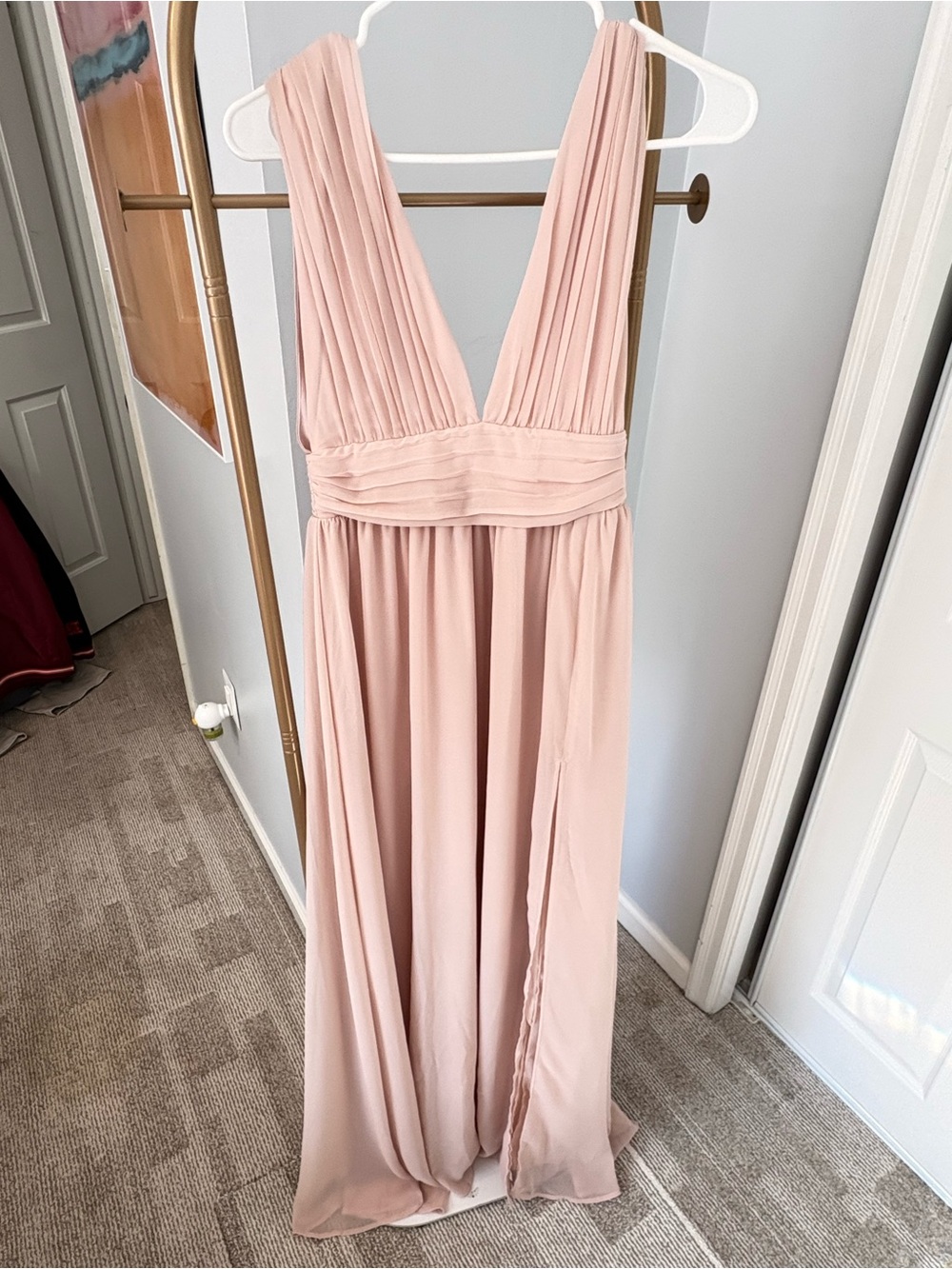 Lulu's Dusty Blush V-Neck Pleated Maxi Dress